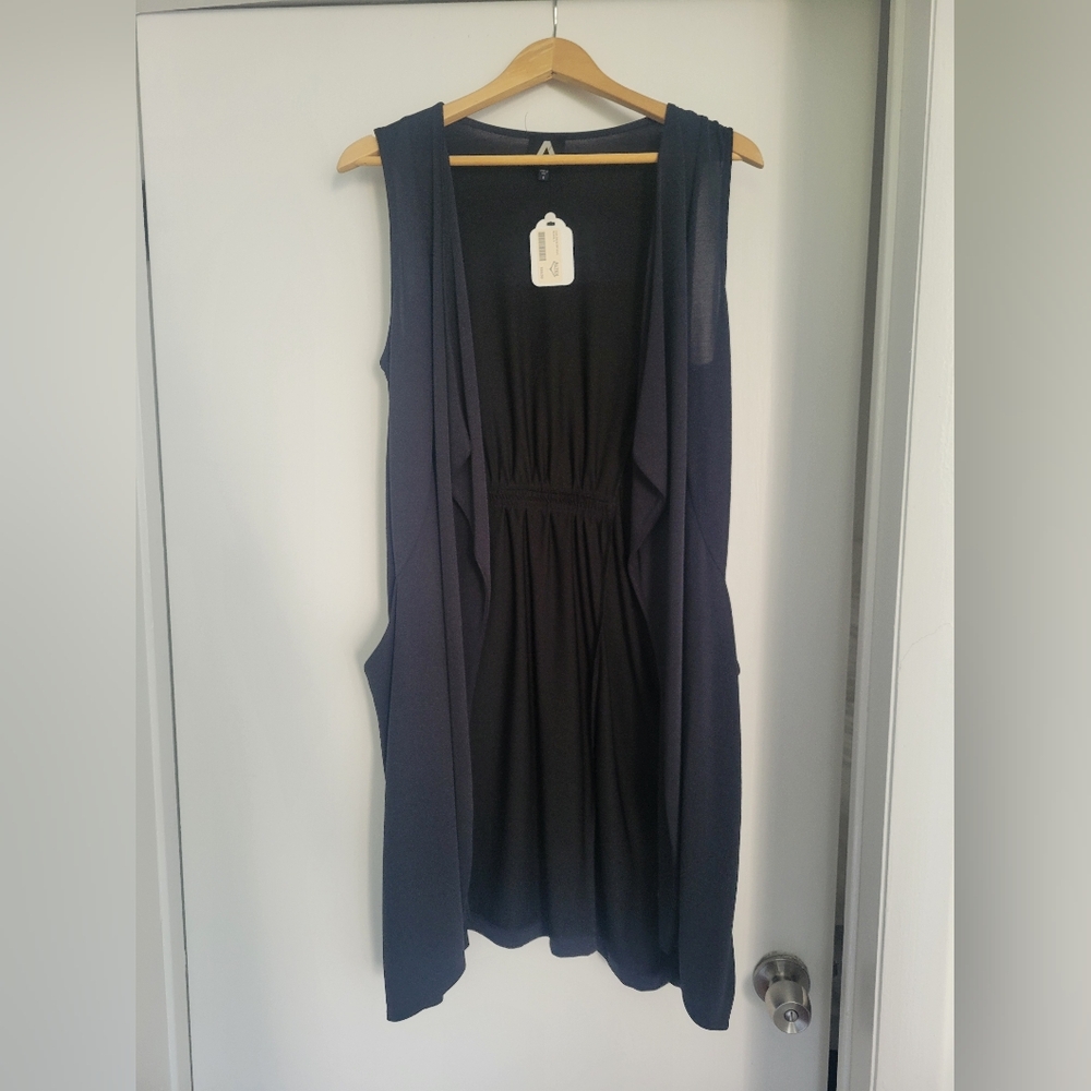 NWT COA Grayish Blueish Black, Waterfall Front, Sleeveless Cardigan - size XS/S